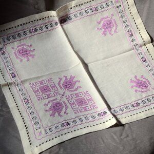 Hand Embroidered - Doily - Table Topper - Tulip Motif.